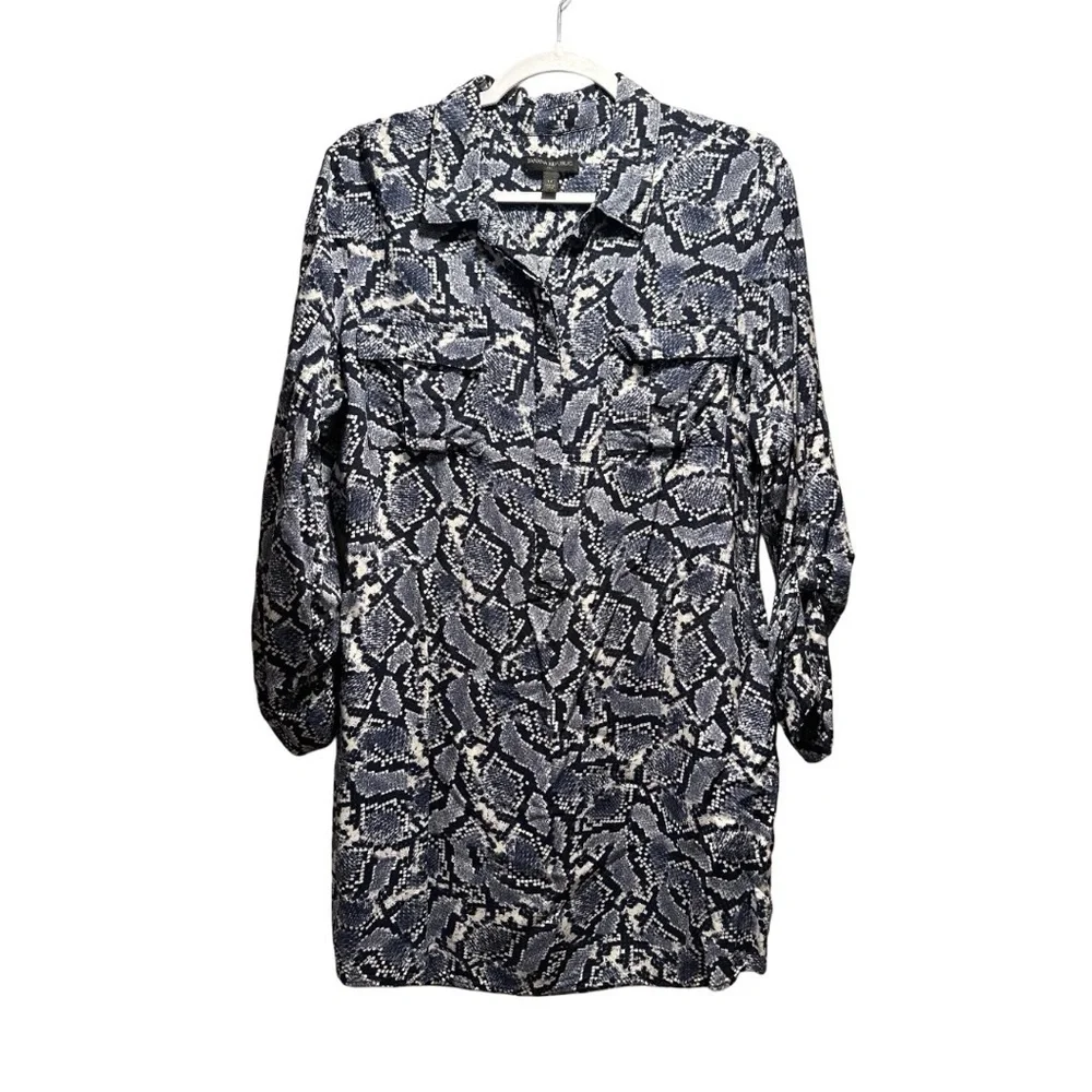 Banana Republic Soft Relaxed Shift Dress Long Sleeve Blue Snakeskin Print 14 - Picture 3 of 16